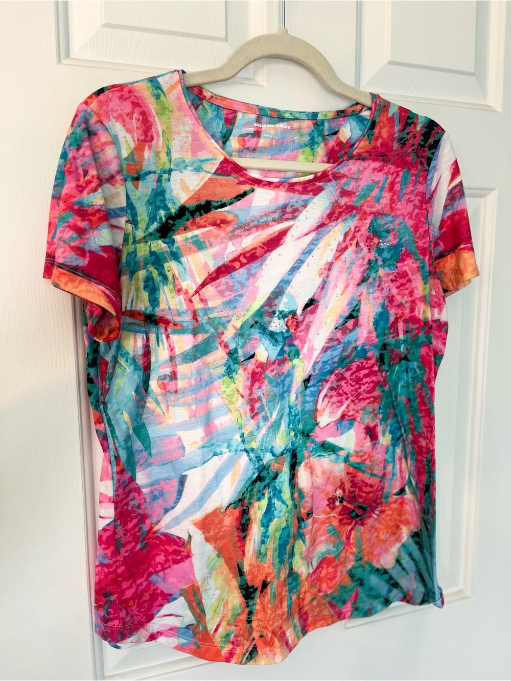 Allison Daley Women's Tropical Print Short-Sleeve Top - Multicolor Small
